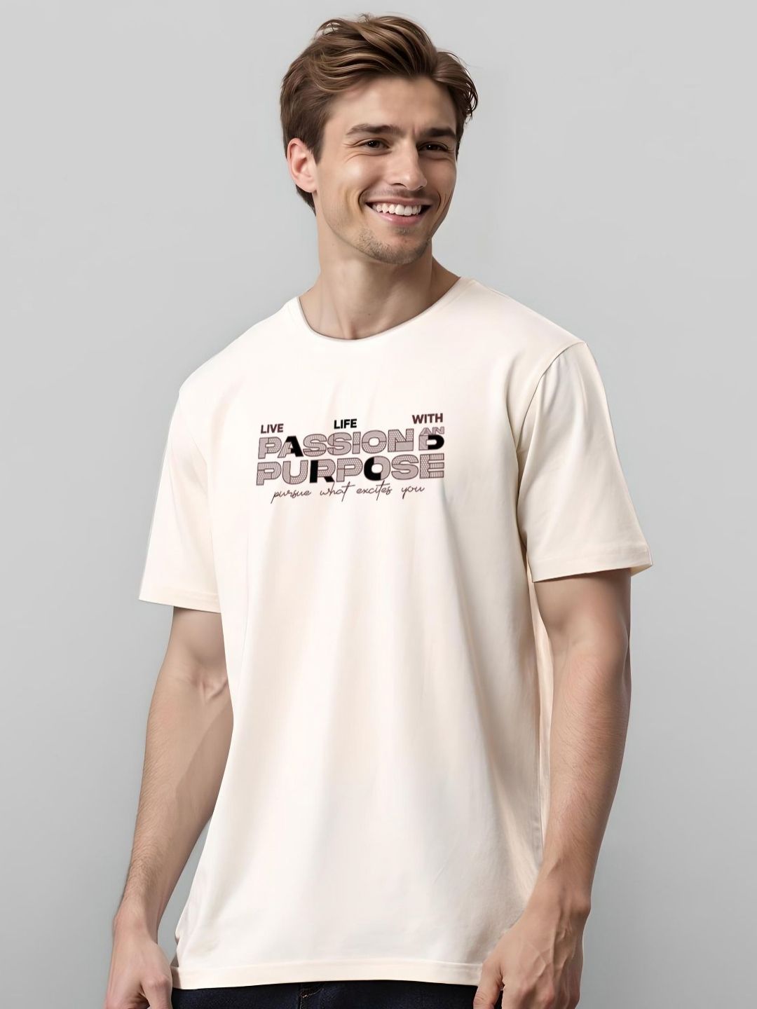 ADRO Men Typography Printed Round Neck Cotton T-shirt