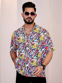 Eszett Men Abstract Printed Cuban Collar Casual Shirt