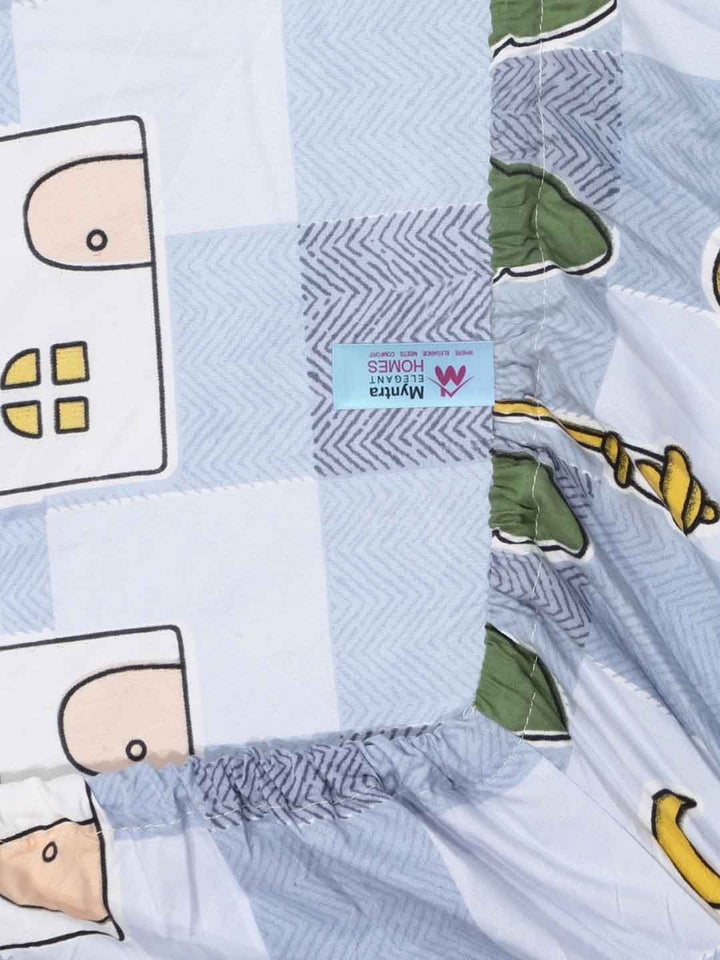Myntra Elegant Homes Watak Kartun Biru & Kuning Dilengkapi 300 TC Cadar King dengan 2 Sarung Bantal
