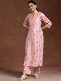 Libas Women Floral Printed Pleated Beads and Stones Kurta with Trousers