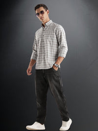 ADRO Tartan Checked Spread Collar Long Sleeves Cotton Casual Shirt