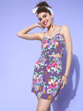 Berrylush Floral Printed Shoulder Straps Crop Top With Skirt