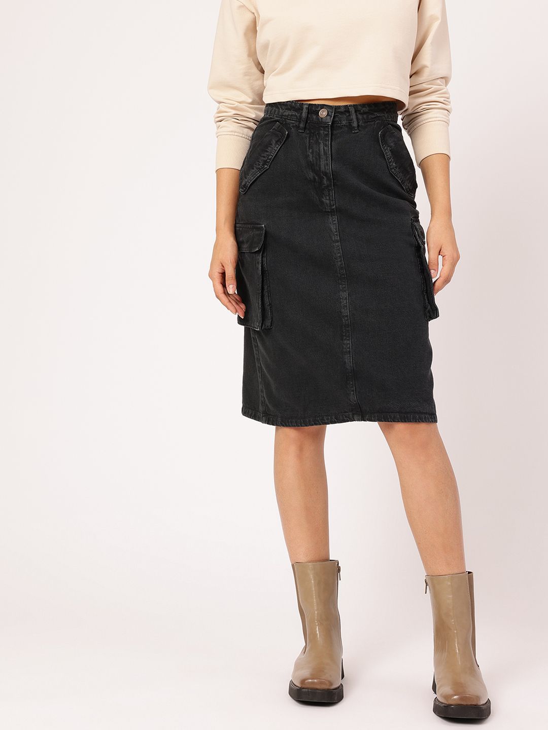DressBerry City Chic Back Slit Cargo-Style Denim Skirt