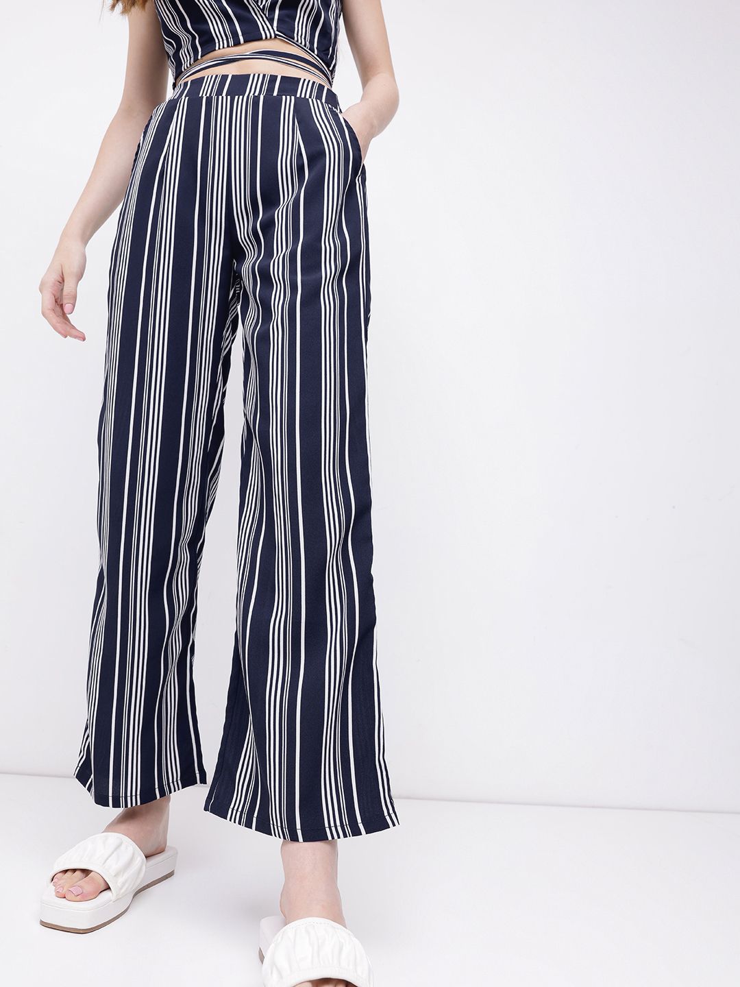 DressBerry Stroll On Over Striped Straight Fit Trousers
