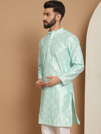 Anouk Sea Green Geometric Embroidered Thread Work Detailed Silk Cotton Straight Kurta
