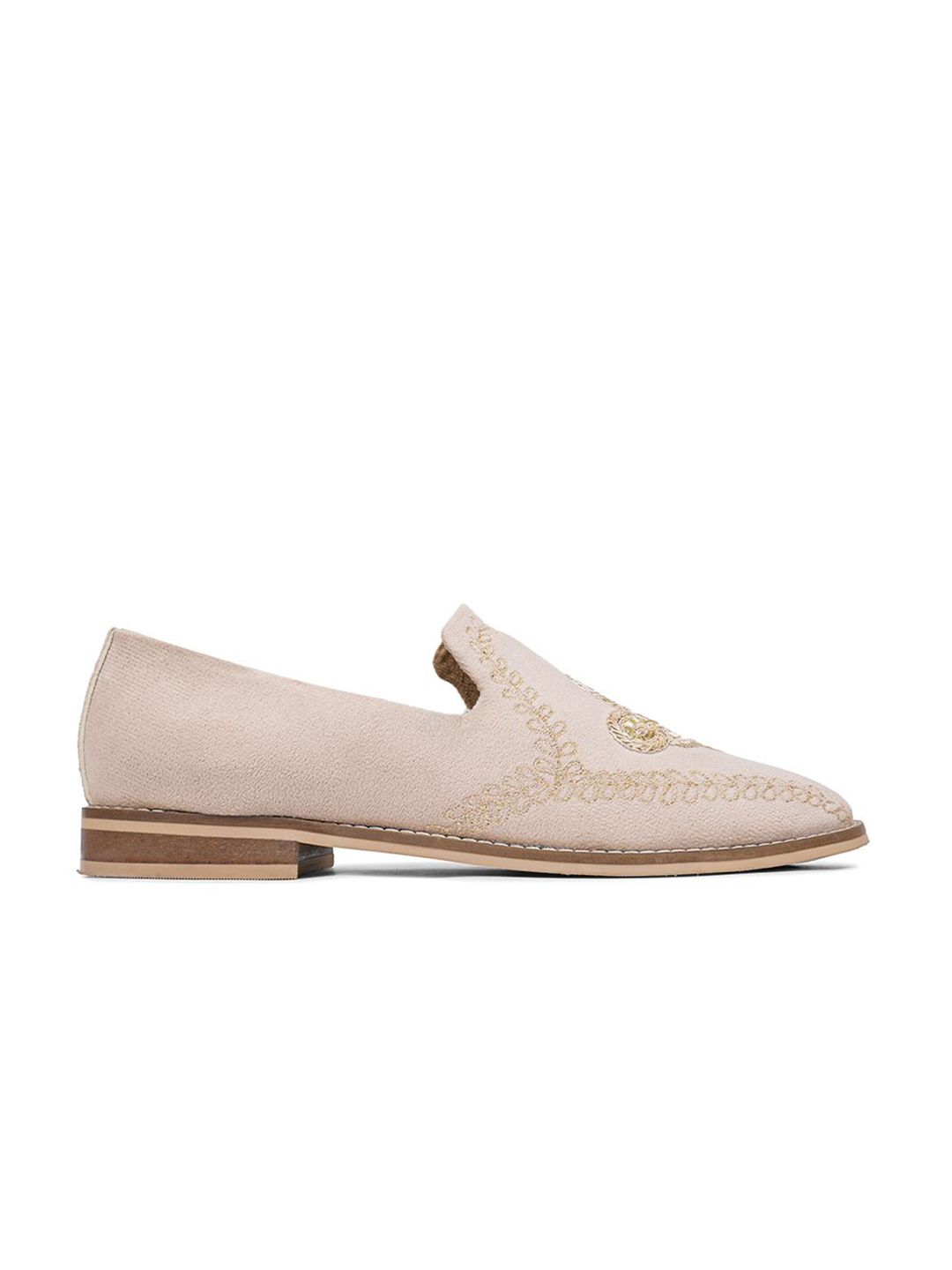 MONKSTORY Men Beige Embroidered Slip-On Shoes