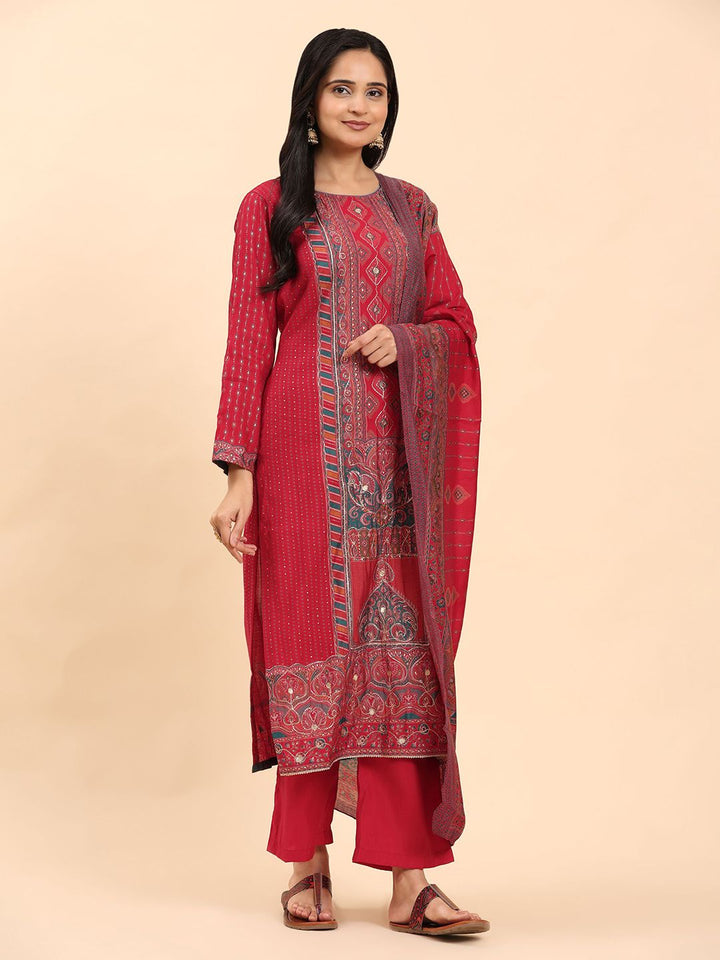 Mamicha Women Ethnic Motifs Embroidered Regular Thread Work Pure Cotton Kurta with Palazzos & With Dupatta