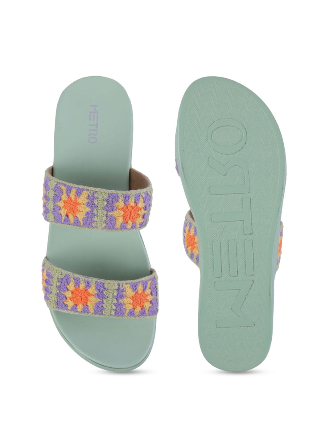 Metro Women Embroidered Open Toe Flats