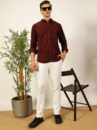 Thomas Scott Men Premium Textured Corduroy Slim Fit Button-Down Collar Casual Shirt