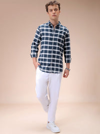 The Indian Garage Co Men Spread Collar Checked Slim Fit Casual Shirt