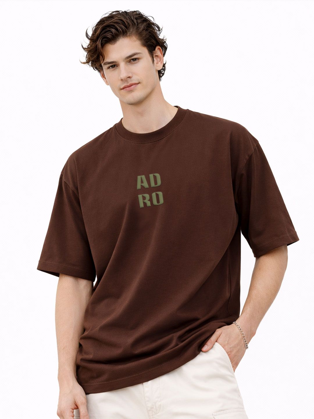 Baju-T Lengan Drop-Bahu Bercetak ADRO Lelaki