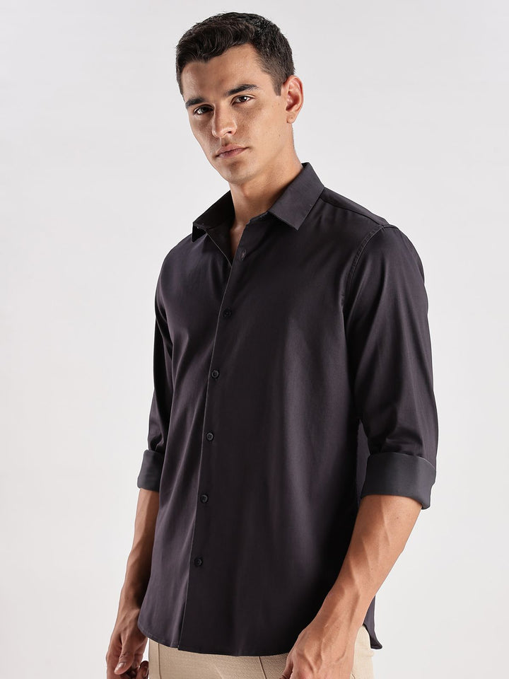 Baju Kasual Satin Pejal ADRO Lelaki Slim Fit