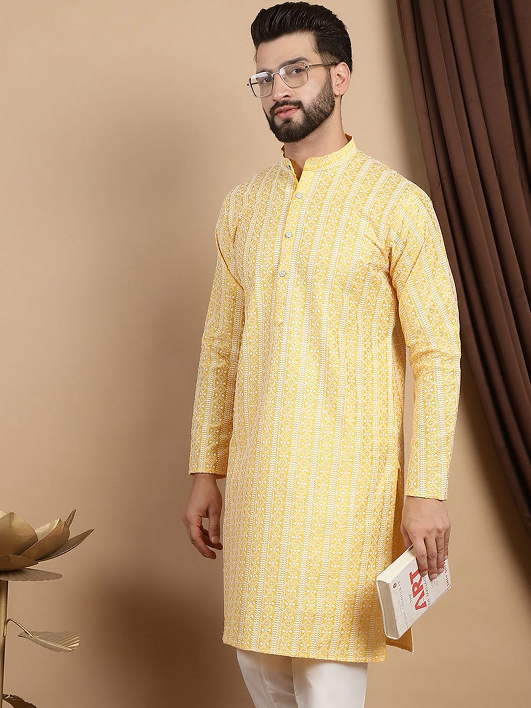 Anouk Embroidered Mandarin Collar Cotton Straight Kurta