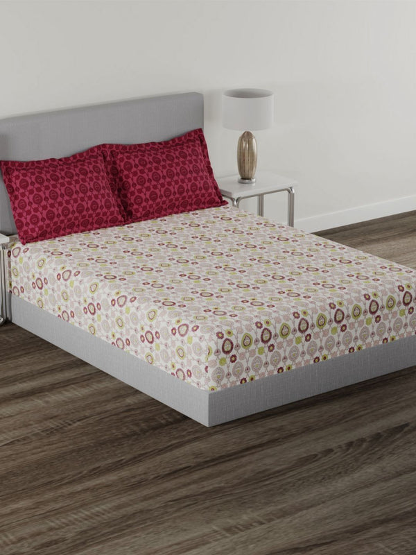 TRIDENT Advait Lime Carnival Flat 144TC Queen Cotton Bedsheet Set