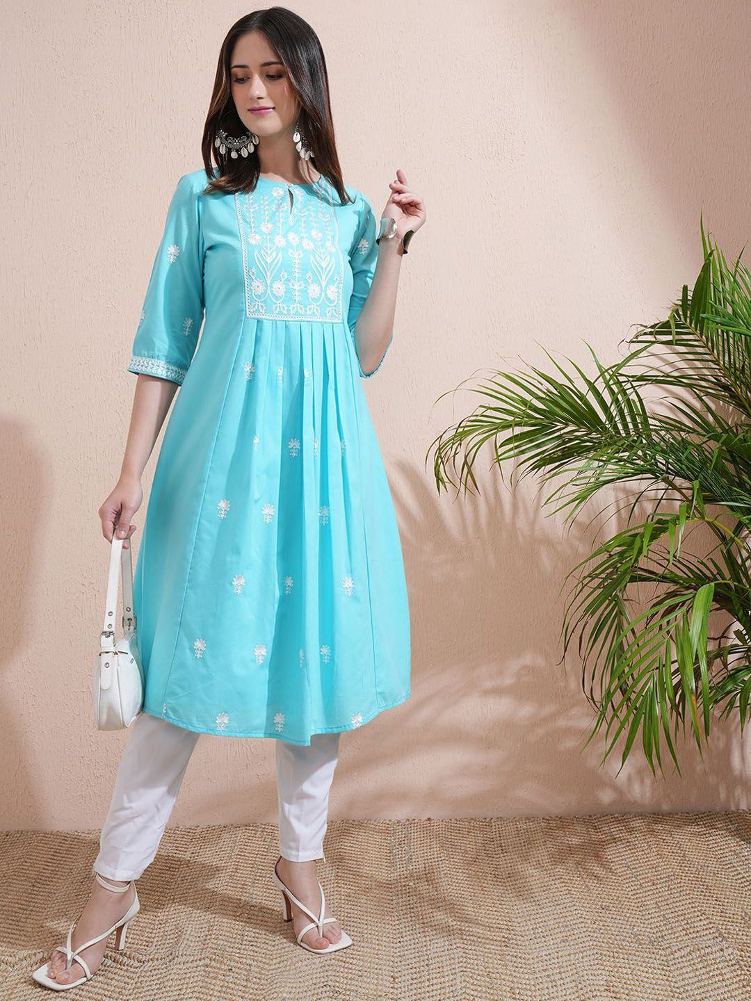 Vishudh Floral Embroidered Cotton A Line Kurta