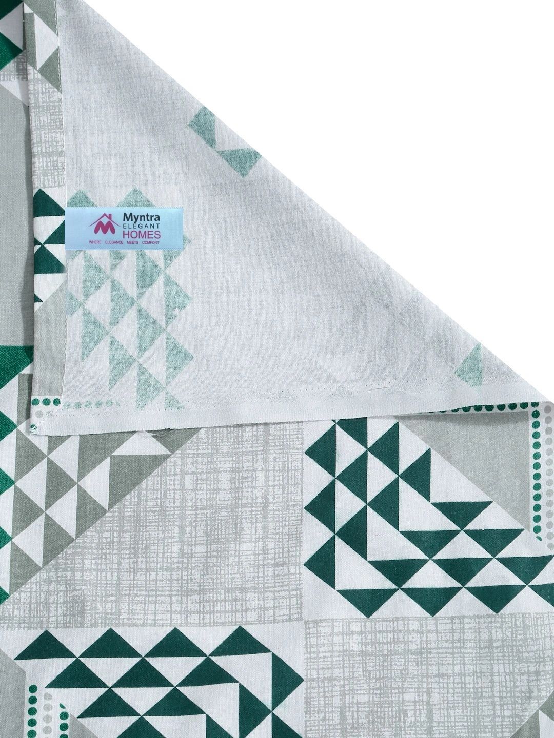 Myntra Elegant Homes Green & Grey Geometric 400 TC Single Bedsheet with 1 Pillow Covers