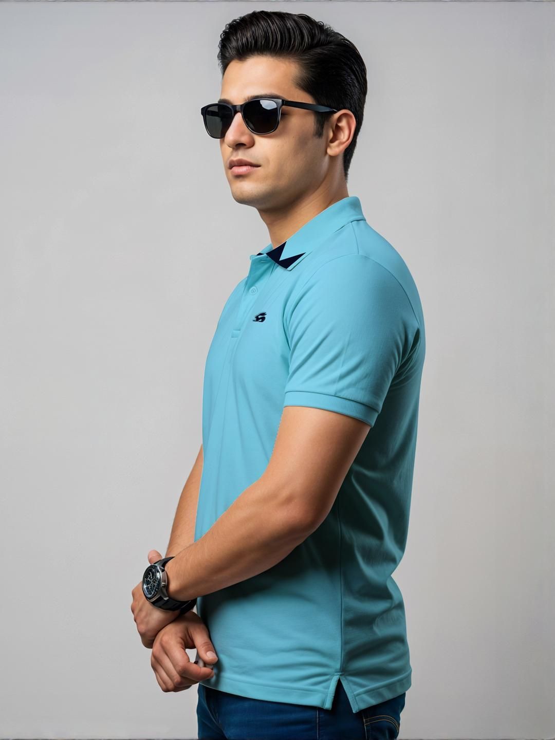 Tshirts ADRO Men Turquoise Blue Cotton