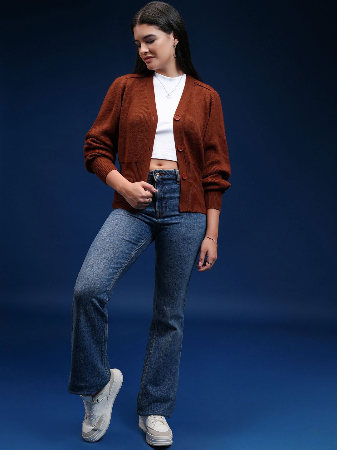 Tokyo Talkies Women V - Neck Cardigan Sweater