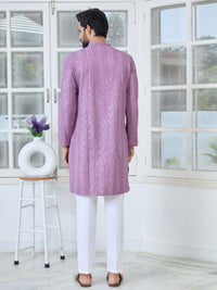 See Designs Floral Embroidered Mandarin Collar Thread Work Straight Kurta