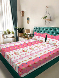 KLOTTHE Bunga Merah Jambu 300 TC Dilengkapi Cadar King Halus dengan 2 Sarung Bantal-98 x 89 inci