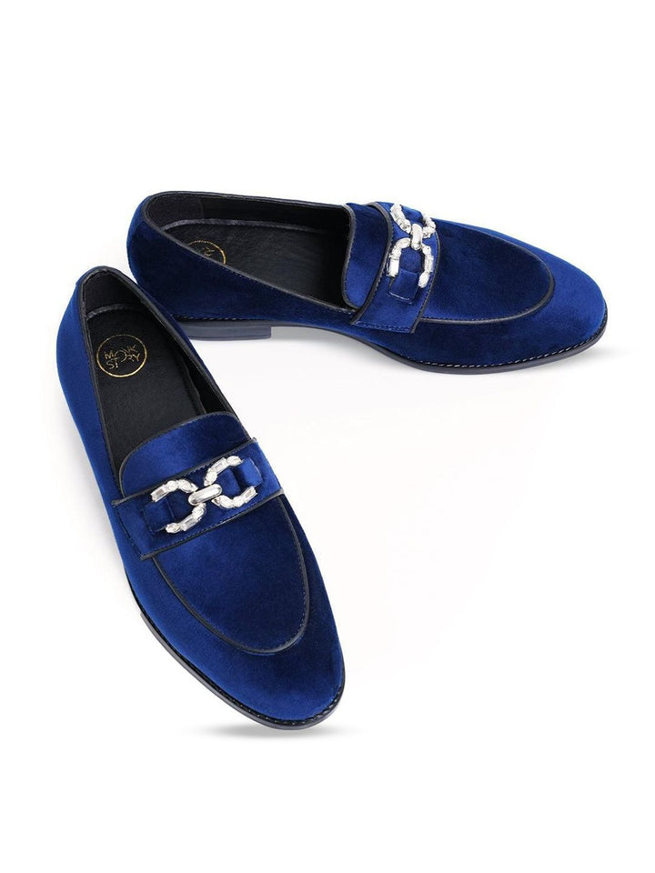 MONKSTORY Men Blue Crystal Bit Loafers
