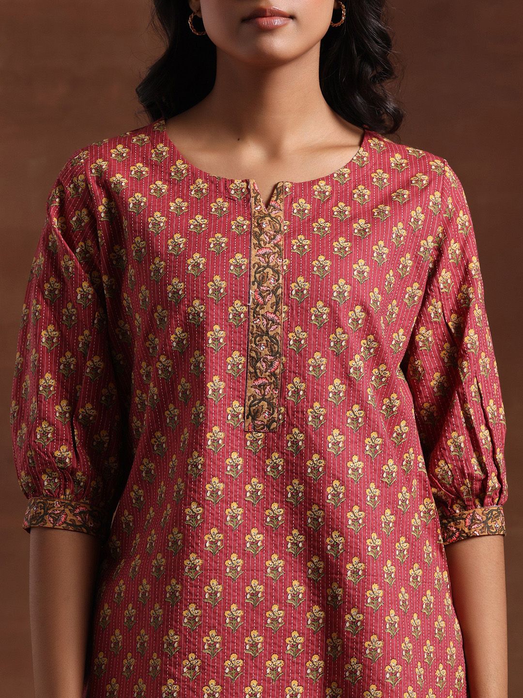 Libas Floral Printed Mirror Work Mirror Work Anarkali Kurti