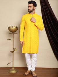 Anouk Yellow Embroidered Sequinned Pure Cotton Kurta with Churidar