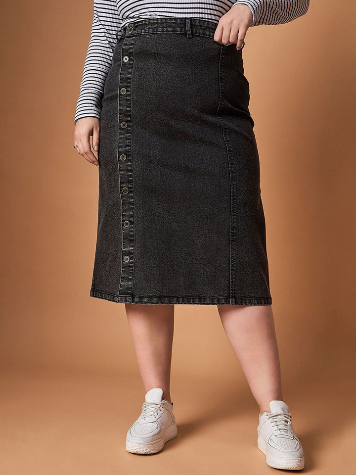 SASSAFRAS Curve 
Denim Straight Midi Skirts