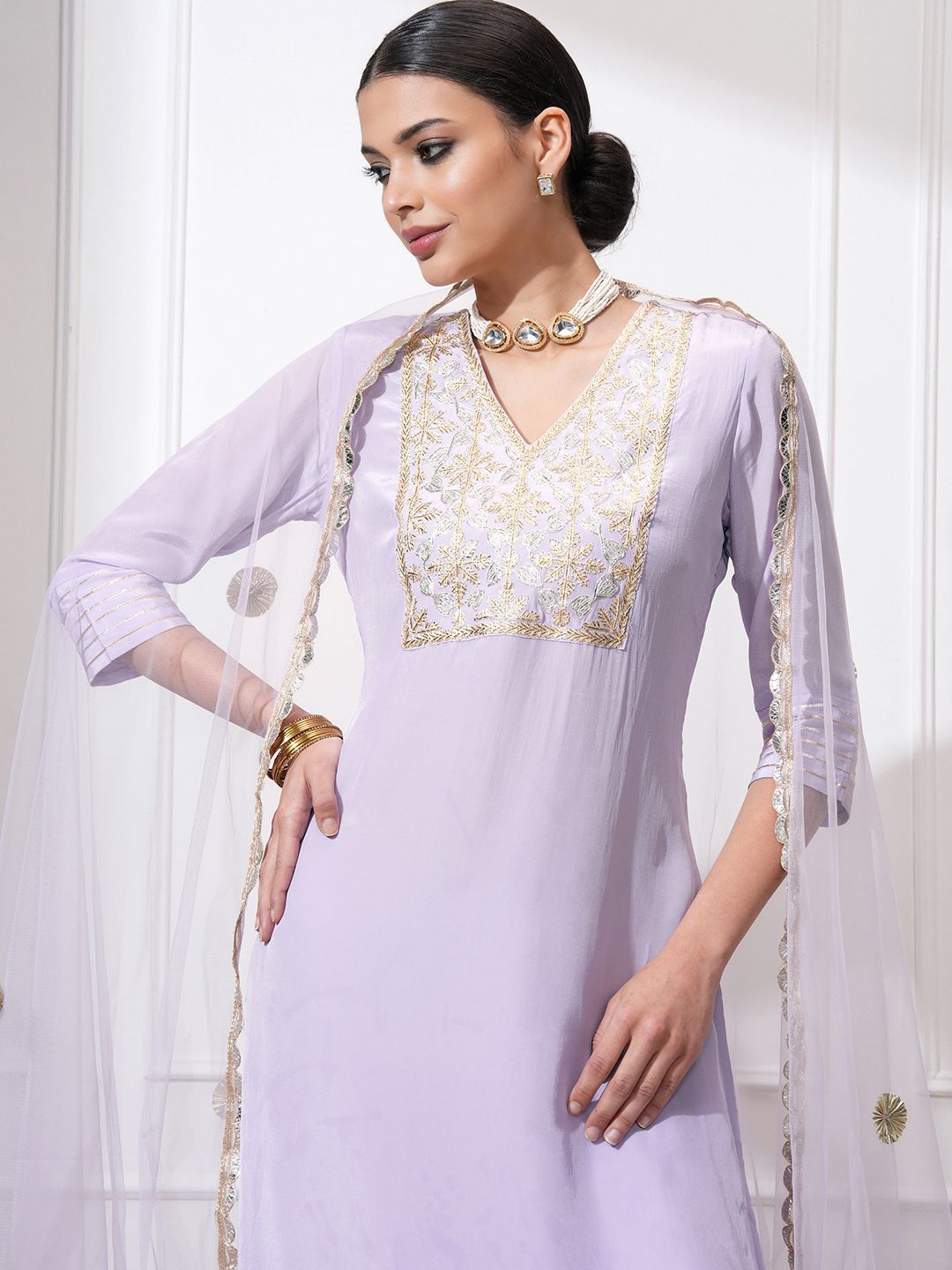 Vishudh Women Ethnic Motifs Embroidered Regular Kurta with Trousers & With Dupatta
