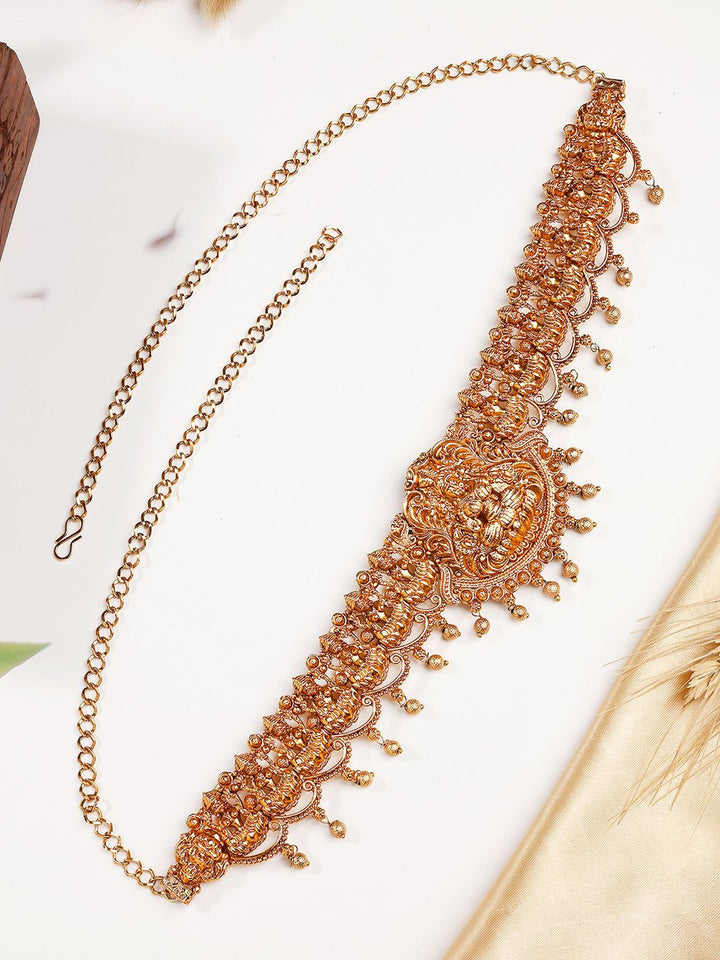KARATCART Gold-Plated Artificial Beaded Lakshmi Mata Temple Kamarbandh Waist Chain