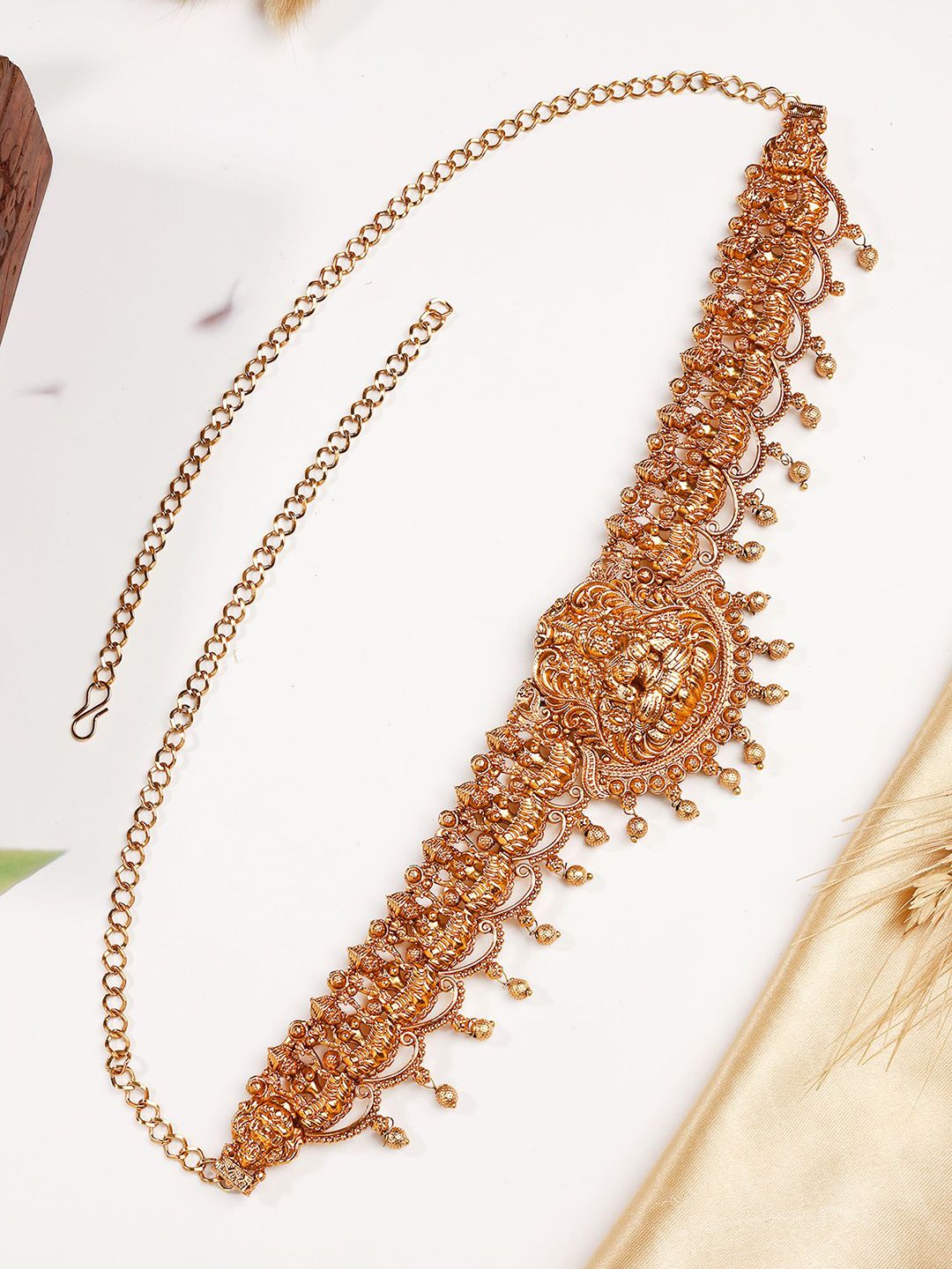 KARATCART Gold-Plated Artificial Beaded Lakshmi Mata Temple Kamarbandh Waist Chain