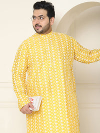 SOJANYA PLUS Floral Embroidered Thread Work Silk Cotton Straight Kurta with Pyjamas