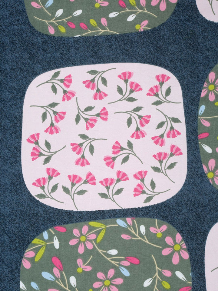KLOTTHE Blue & Pink Floral Printed 300TC Single Cadar Dengan 1 Sarung Bantal