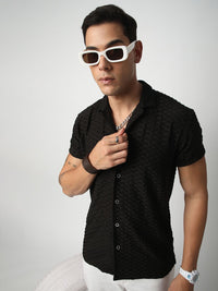 VASTRADO Men Classic Cuban Collar Textured Casual Shirt