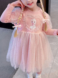 YK Girls Elsa Printed Fit & Flare Dress