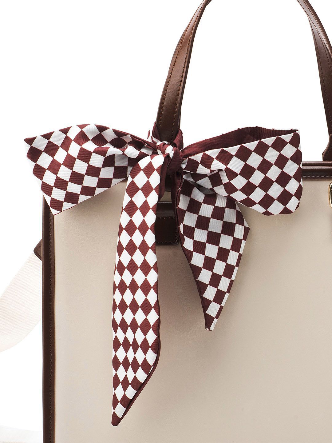 Lino Perros Checked Structured Tote Bag with Cut Work