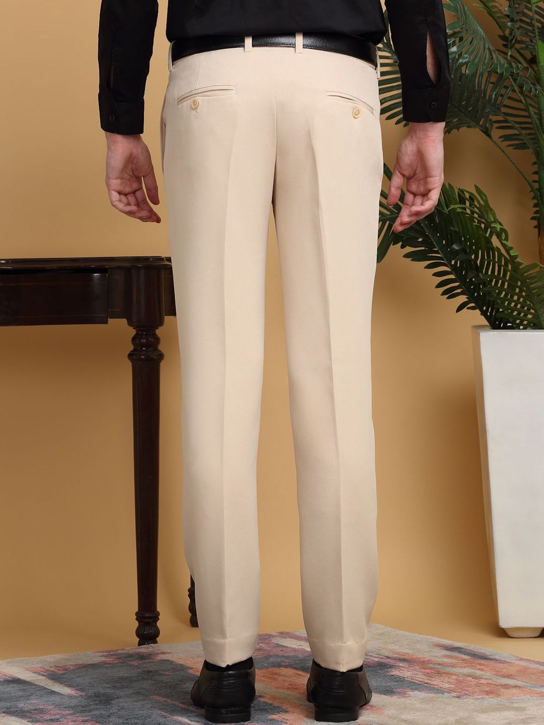 KLOTTHE Lelaki Solid Slim Fit Seluar Formal Mid-Rise
