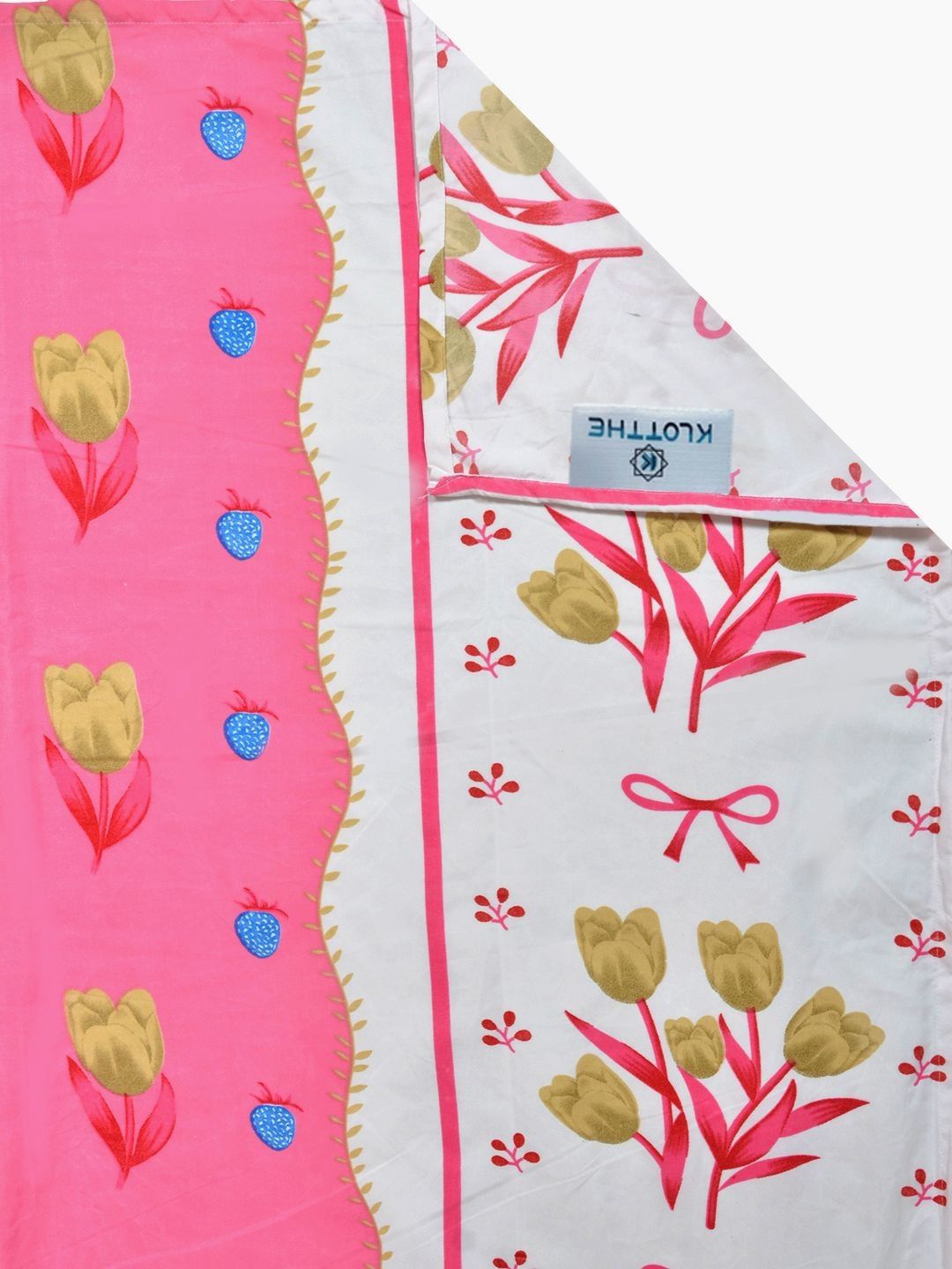 KLOTTHE Pink Floral Cotton 300 TC King Fine Bedsheet with 2 Pillow Covers-98 x 89 inches