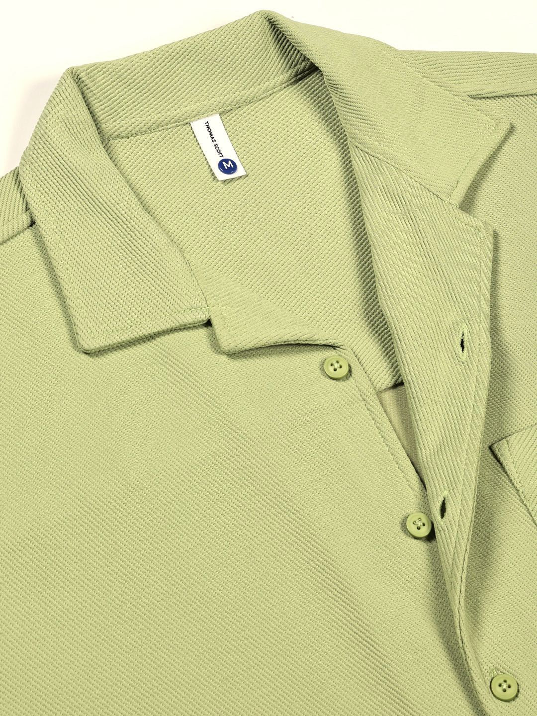 Thomas Scott Men Premium Cuban Collar Textured Cotton Casual Shirt