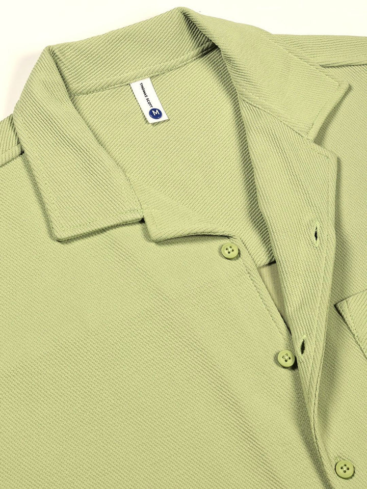 Thomas Scott Men Premium Cuban Collar Textured Cotton Casual Shirt