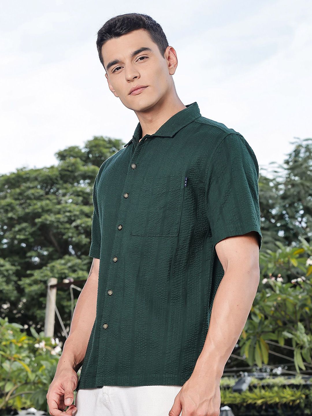 Thomas Scott Men's Premium Seersucker Cotton Casual Shirt