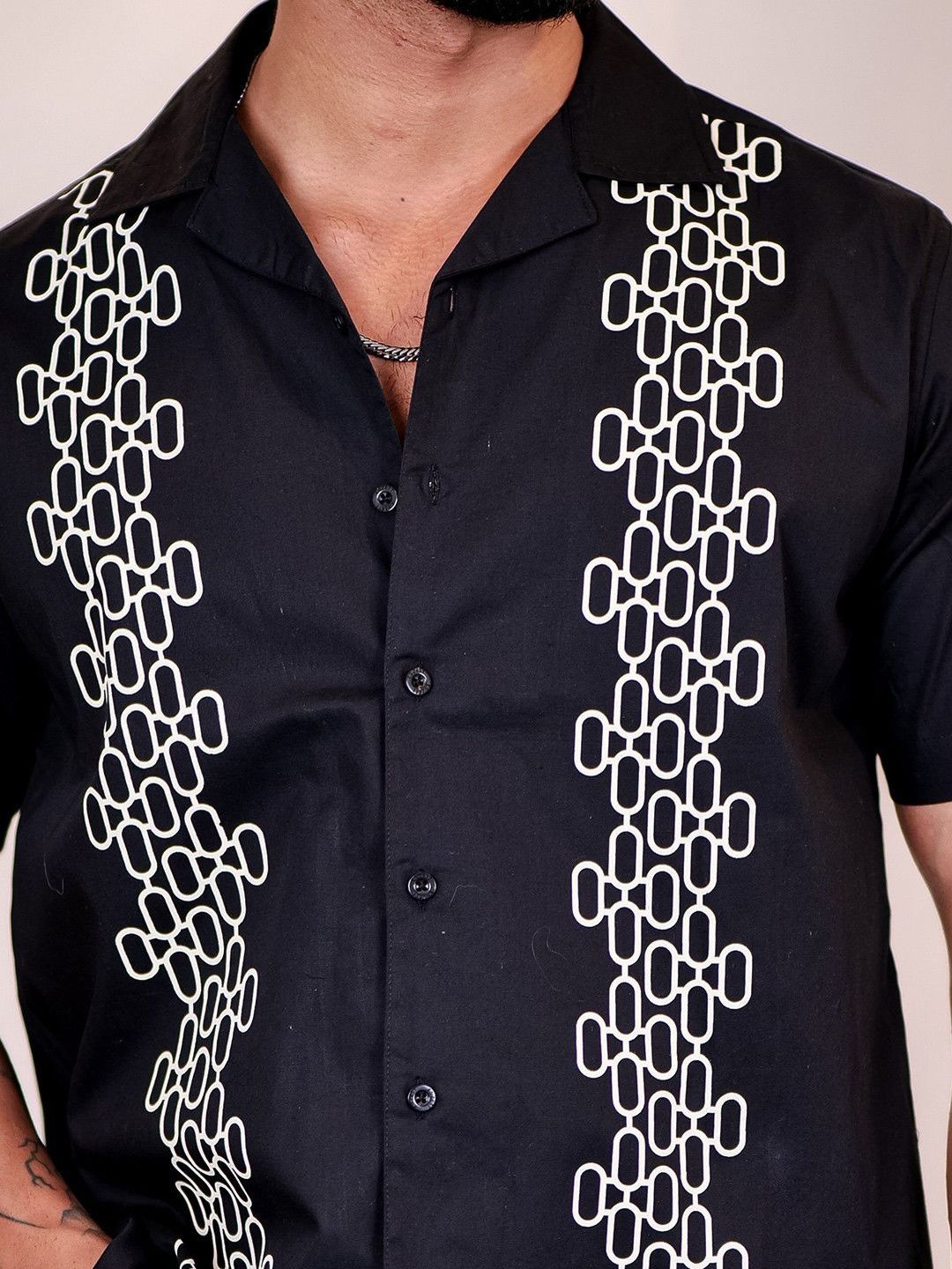 Baju Kasual Kapas Kolar Cuba Eszett Geometric Printed