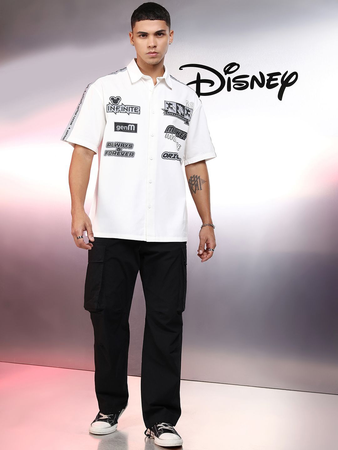 Highlander Disney Pure Cotton Mickey Printed Oversized Casual Shirt