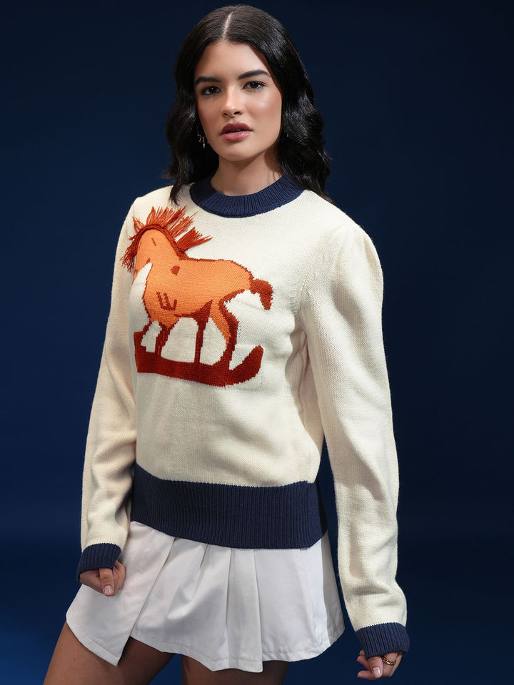 Tokyo Talkies Women Graphic Self Design Pullover