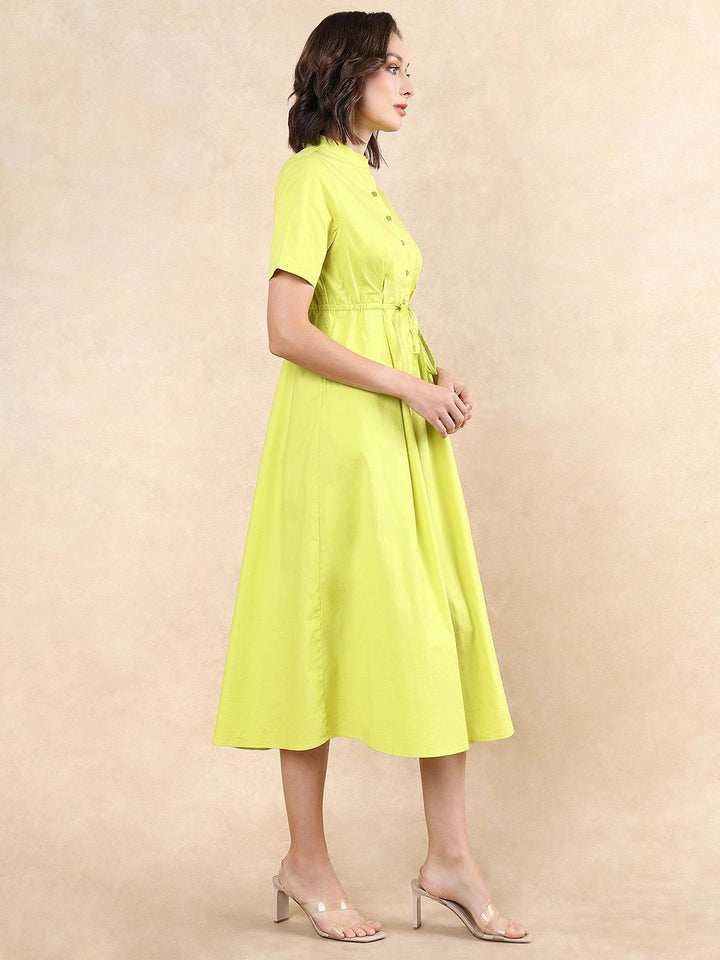 RAREISM Women Cotton Mock Neck Fit & Flare Midi Dress