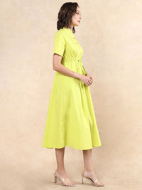 RAREISM Women Cotton Mock Neck Fit & Flare Midi Dress