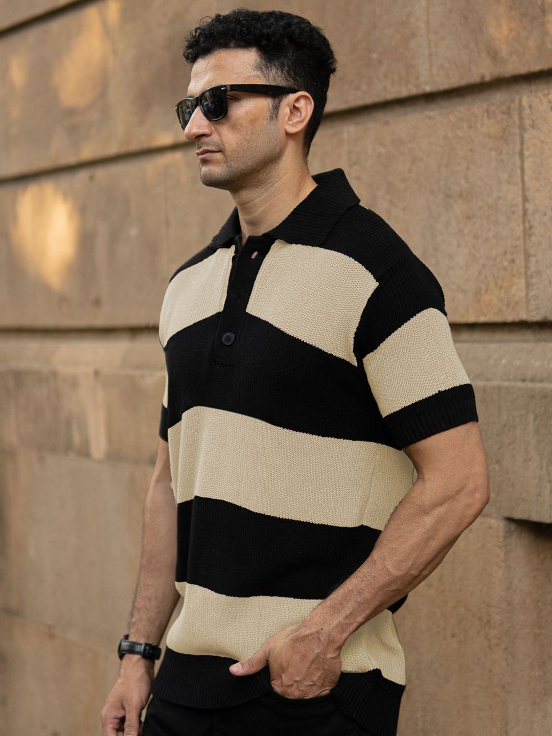 Powerlook Men Colourblocked Polo Collar Pure Cotton Slim Fit T-shirt