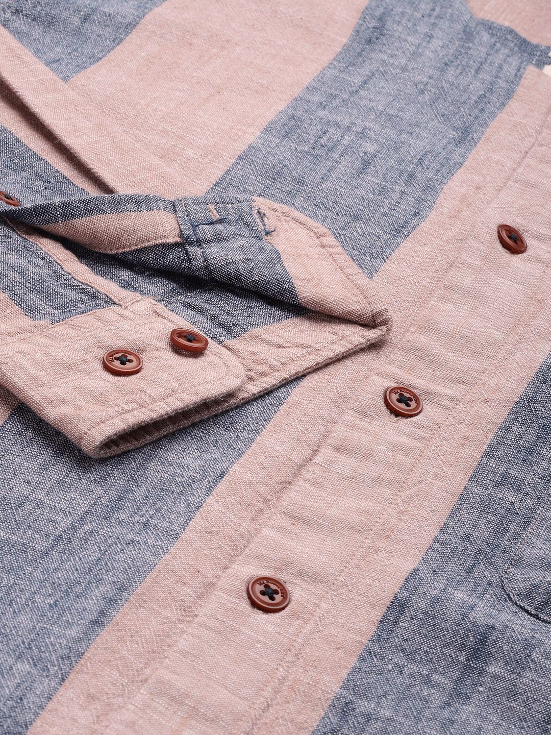Mr Bowerbird Liberal Fit Self Striped Cotton Linen Casual Shirt