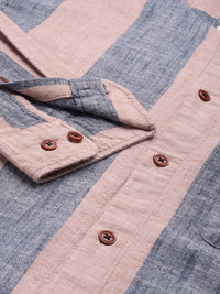 Mr Bowerbird Liberal Fit Self Striped Cotton Linen Casual Shirt
