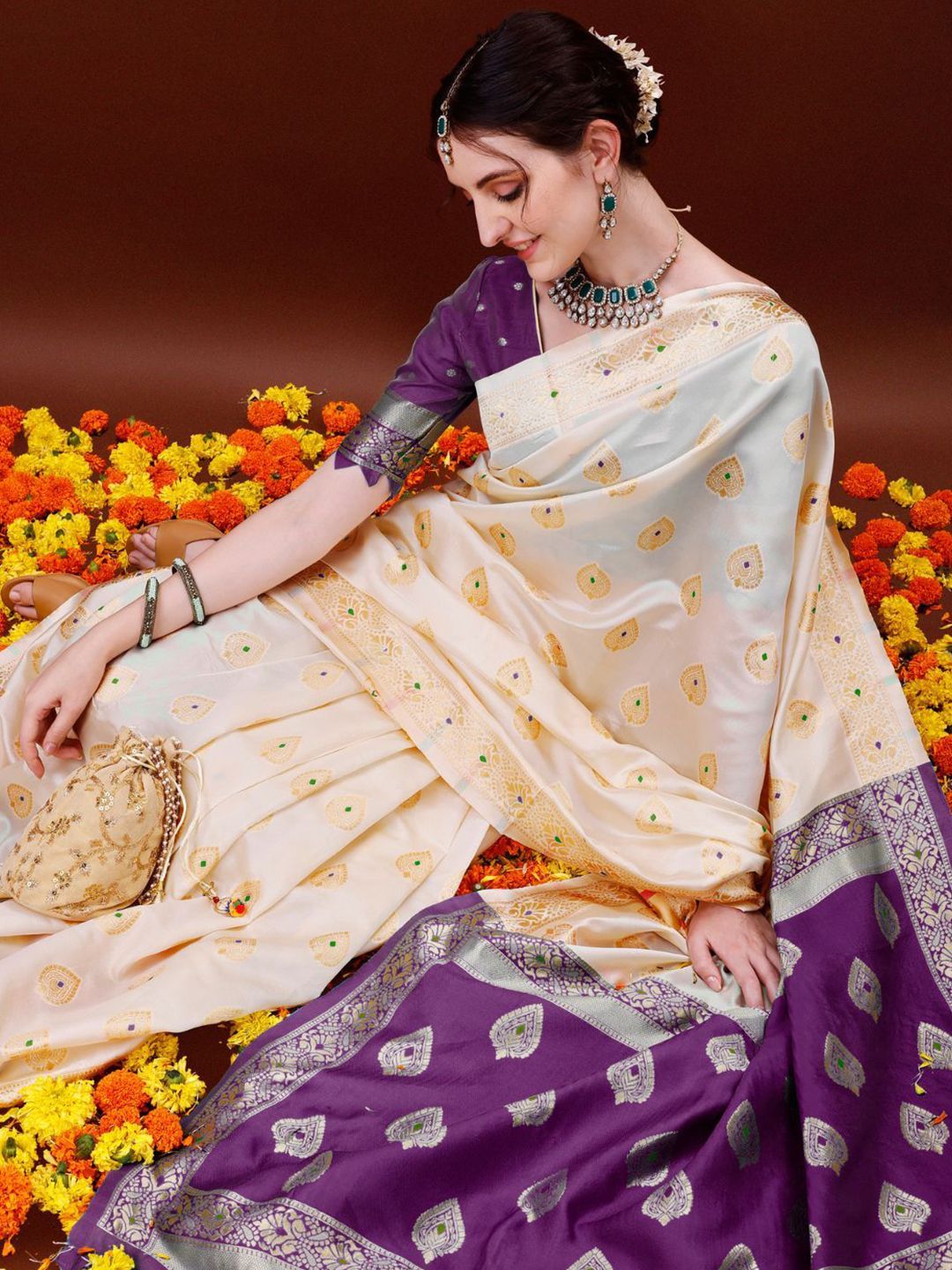 KALINI Woven Design Zari Banarasi Saree